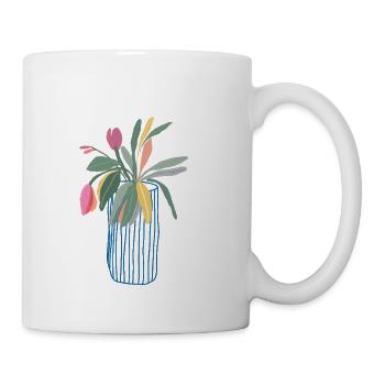 Bunter Blumenstrauß in Vase Tulpen Design - Tasse - Weiß - Rechts