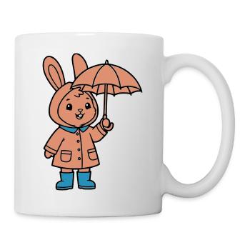 Niedlicher Hase Regenmantel Schirm - Tasse - Weiß - Rechts