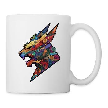 Kaleidoskopischer Drache: Folklore-Feuer - Tasse - Weiß - Rechts