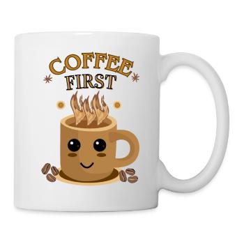 Café d’abord – Kawaii | Motif de tasse de café - Mug blanc - blanc - Droite