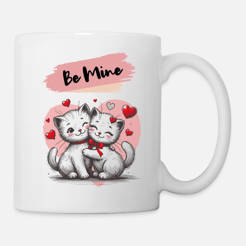 Be Mine Katzenkuscheln mit Herzen - Tasse - Weiß