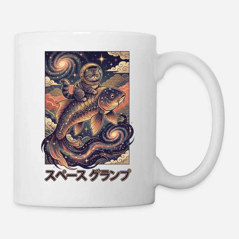 Astronaut cat on cosmic koi - Mug - white