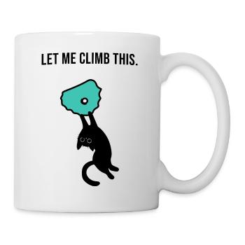 Boulder cat holds on to climbing hold - Mug - white - Right
