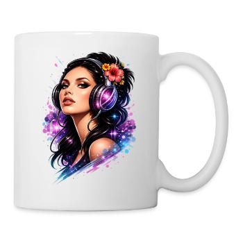 Music lover with headphones in neon art style - Mug - white - Right