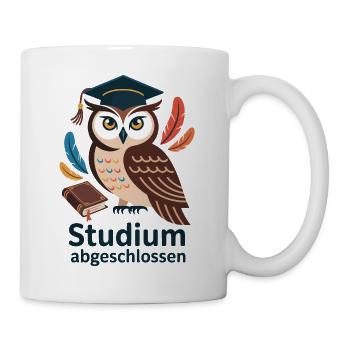 Eulenabschluss mit bunten Federn - Tasse - Weiß - Rechts