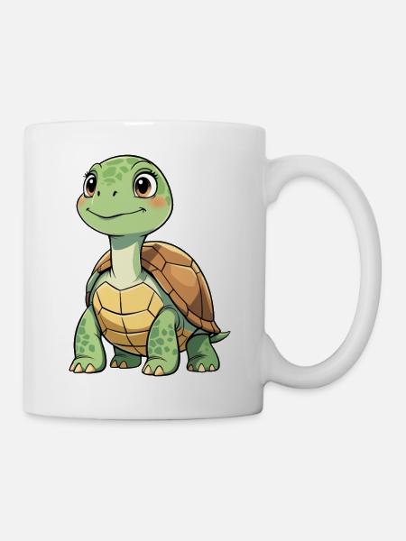 Grüne Schildkröte Cartoon Muster - Tasse - Weiß
