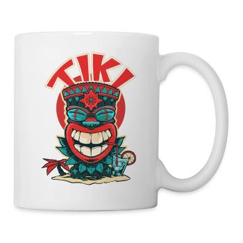 Un masque Tiki qui boit un cocktail (V2) - Mug blanc - blanc - Droite