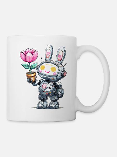 Robo-Bunny mit Blume - Tasse - Weiß