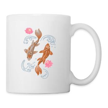 Koi and lotus in blue water - Mug - white - Right