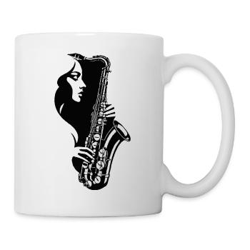 Frau mit Saxophon - Tasse - Weiß - Rechts