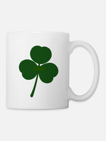 Grünes Kleeblatt Motiv Print - Tasse - Weiß