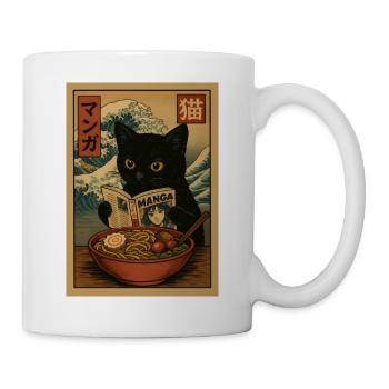 Cat read Manga eating Ramen Wave - Mug - white - Right