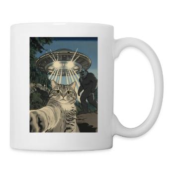 Katzen-Selfie UFO Bigfoot Begegnung im Wald - Tasse - Weiß - Rechts