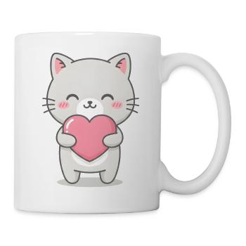 Cœur de chat Kawaii Kawaii Chat gris mignon - Mug blanc - blanc - Droite