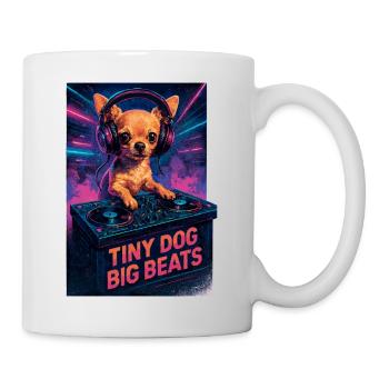 Chihuahua DJ: Tiny Dog Big Beats – Retro Neon - Tasse - Weiß - Rechts