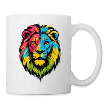 Farbenfroher Wildlöwe – Kunstfarben springen hervor - Tasse - Weiß - Rechts