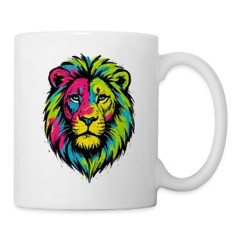 Farbenfroher Wildlöwe – Kunstfarben springen hervor - Tasse - Weiß - Rechts