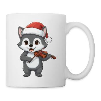 Christmas Wolf Animal Playing Violin Art - Mug - white - Right