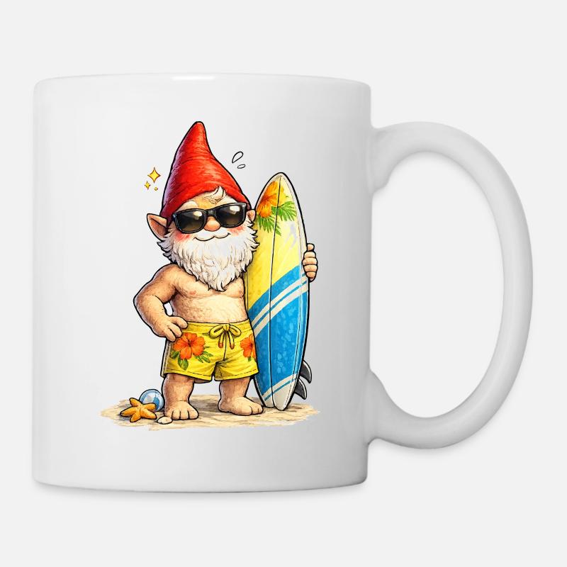 Nain de jardin cool avec planche de surf - Mug blanc - blanc