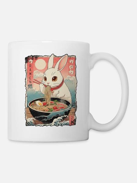 Kawaii Kaninchen Ramen Nudeln - Tasse - Weiß