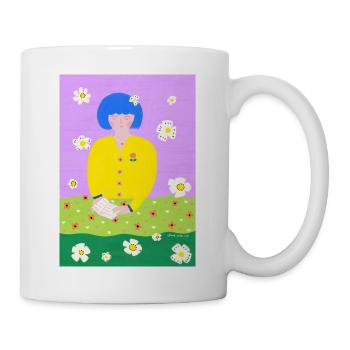 Reading woman in the garden - Mug - white - Right