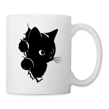 Curious Black Kitten Spying | T-Shirt Kawaii - Mug - white - Right