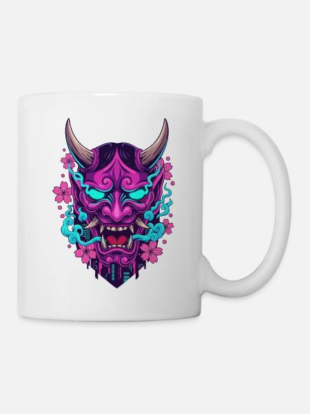 Floral Neon Demon Mask - Mug - white