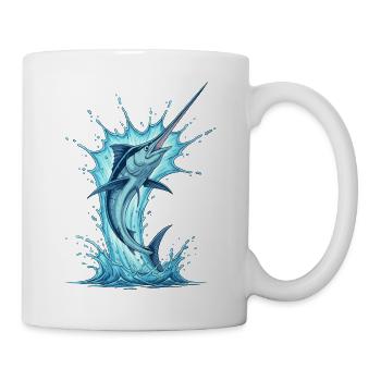 Blauer Marlin Sprung Kunstmotiv - Tasse - Weiß - Rechts
