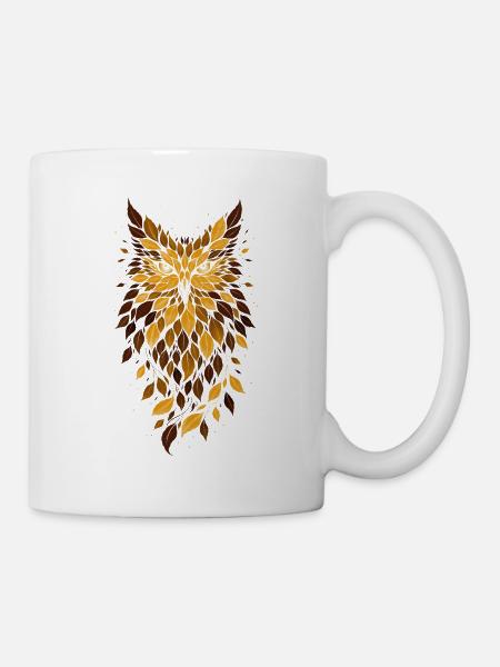 Goldene Eulenblatt Muster - Tasse - Weiß