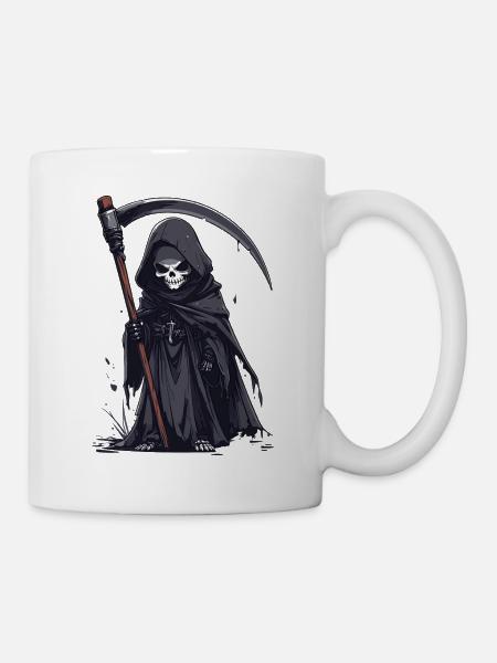 Sensenmann im schwarzen Gewand - Tasse - Weiß