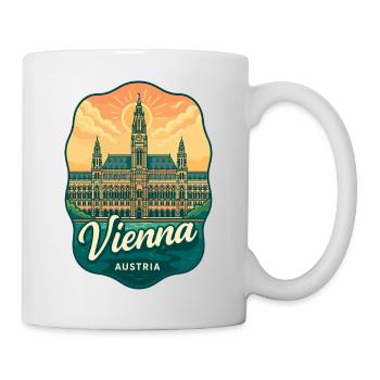 Wien Austria Rathaus Sonnenuntergang Vintage-Kunst - Tasse - Weiß - Rechts