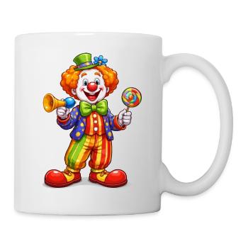 Clown with trumpet and lollipop - Mug - white - Right