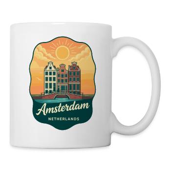 Amsterdamer Kanal Retro Niederlande Sonnenuntergangsreisen - Tasse - Weiß - Rechts