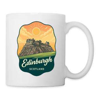 Edinburgh Castle Scotland Vintage-Sonnenuntergangsabzeichen - Tasse - Weiß - Rechts