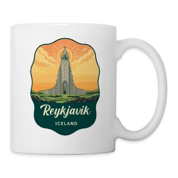 Reykjavik Island Retro Sonnenuntergangsabzeichen - Tasse - Weiß - Rechts