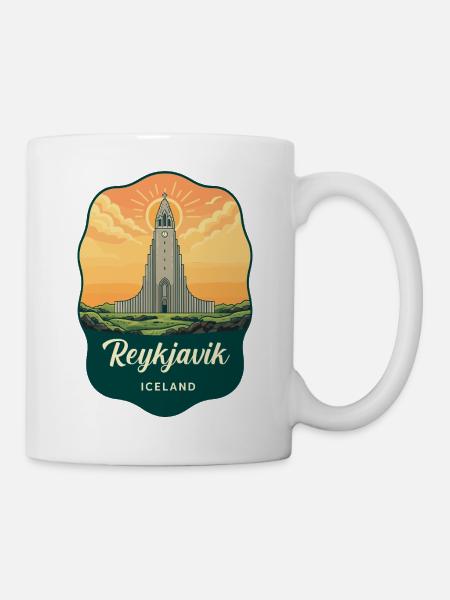 Reykjavik Island Retro Sonnenuntergangsabzeichen - Tasse - Weiß