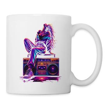 Casual woman on the boombox in 80s style - Mug - white - Right