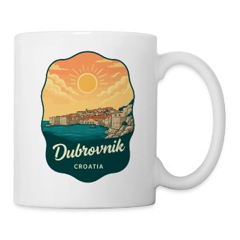 Insigne rétro du coucher de soleil de la ville fortifiée de Dubrovnik - Mug blanc - blanc - Droite