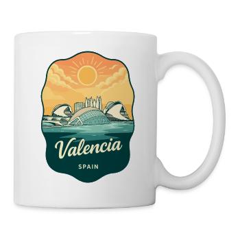 Valencia, Spanien Vintage Sunset Reiseabzeichen - Tasse - Weiß - Rechts