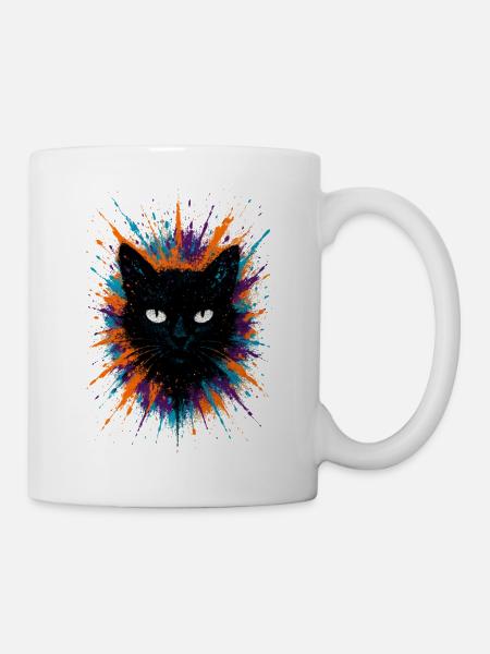 Black Cat Watercolor Splash Art - Mug - white