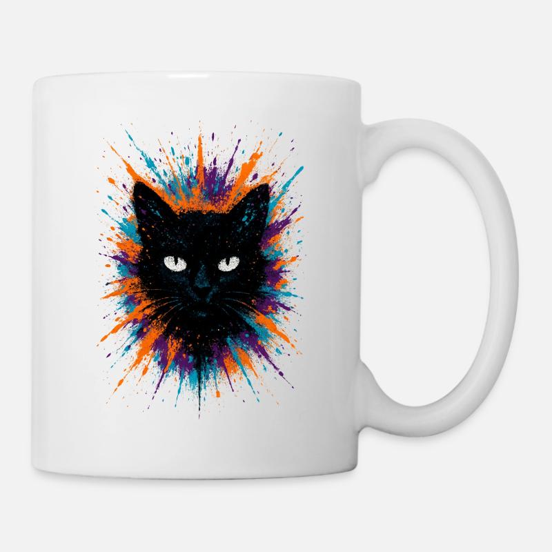 Black Cat Watercolor Splash Art - Mug - white
