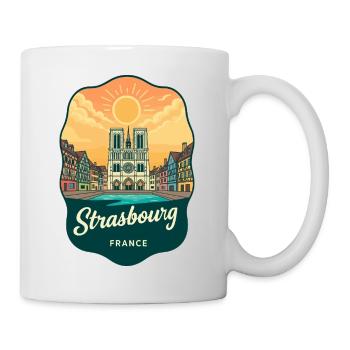 Strasbourg Cathedral Retro Sunset Badge - Mug - white - Right