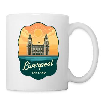 Liverpool Liver Building Retro-Abzeichen - Tasse - Weiß - Rechts