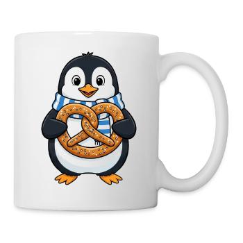 Süßer Pinguin mit Brezel Bayern Cartoon - Tasse - Weiß - Rechts