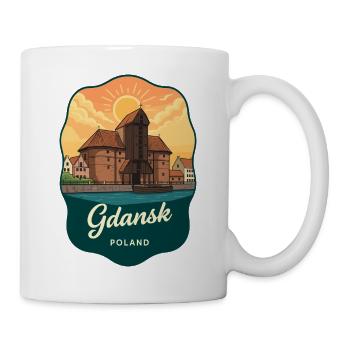 Gdansk Harbor Crane Vintage Sunset Abzeichen - Tasse - Weiß - Rechts