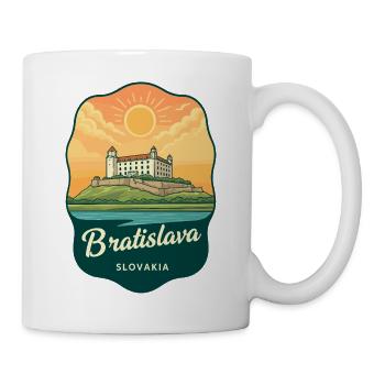 Bratislava-Schloss Retro Sonnenuntergangs-Reiseabzeichen - Tasse - Weiß - Rechts