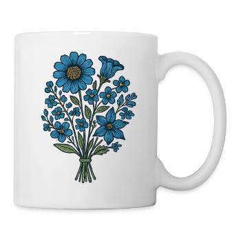 Blaues Blumenbouquet - Tasse - Weiß - Rechts