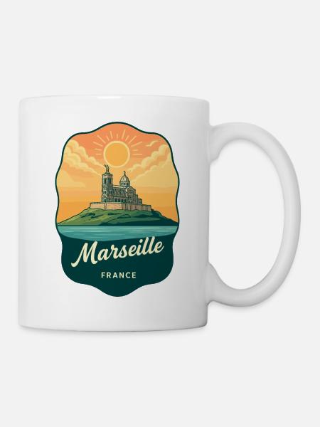 Marseille Notre Dame Vintage-Reiseabzeichen - Tasse - Weiß