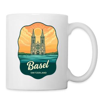 Basel Minster Retro Sunset Travel Badge - Mug - white - Right