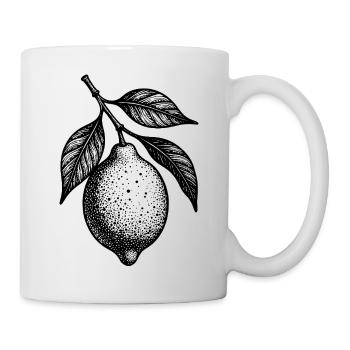 Illustration: Zitronenhängende gepunktete Textur - Tasse - Weiß - Rechts